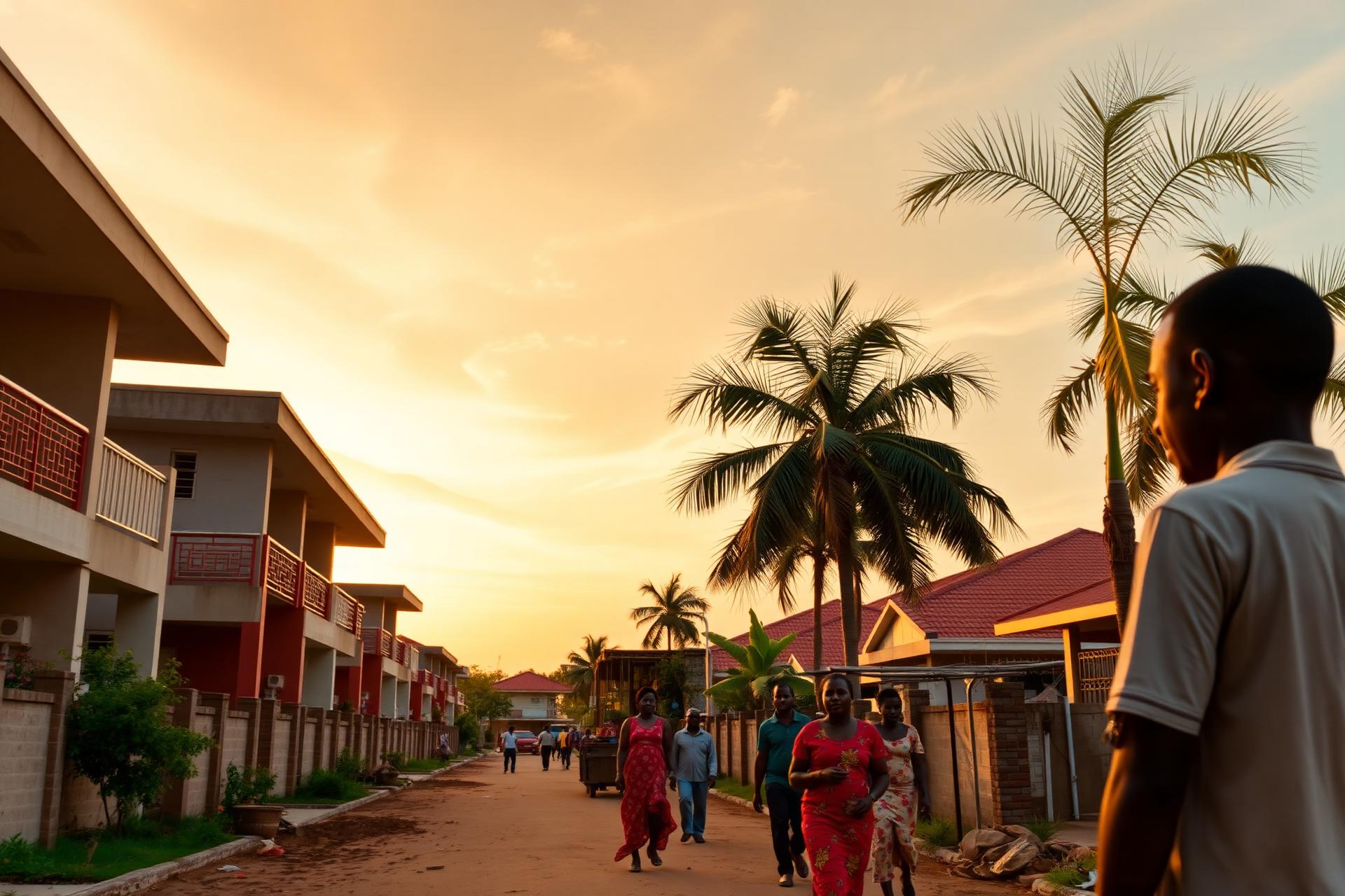 Tema West community at golden hour